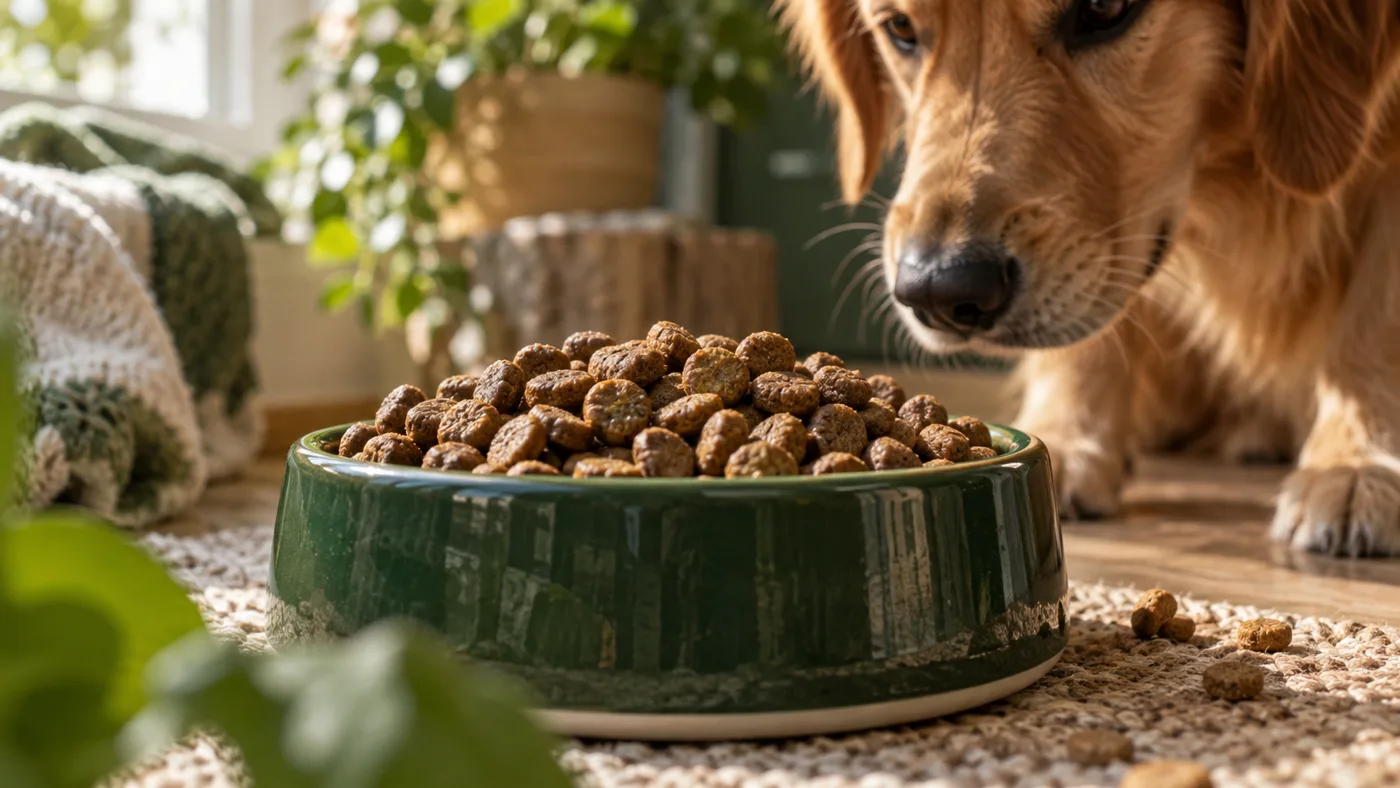 Redaktionelle Illustration: Kaltgepresstes und extrudiertes Hundefutter